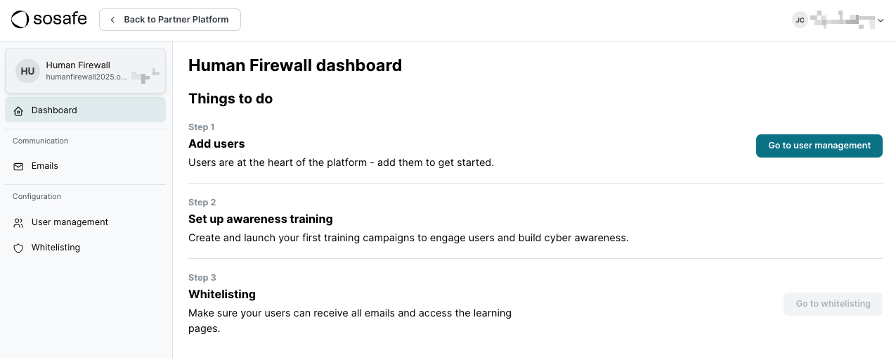 Onboarding-Dashboard für neuen Kunden zeigt 