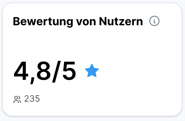 Kennzahl zur Nutzerbewertung mit 4,8 von 5 Sternen, basierend auf 235 Bewertungen von Nutzern der Phishing-Simulationen.
