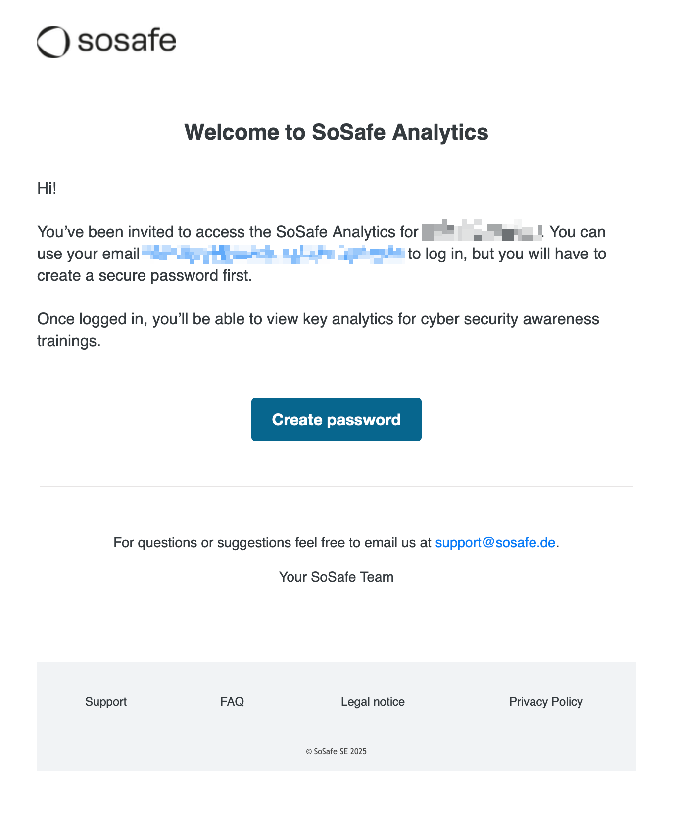 E-Learning analytics dashboard showing Overview section with three KPI cards. Registration rate, Starting rate, and Completion rate each display 0.0 percent with circular progress indicators and descriptive labels.